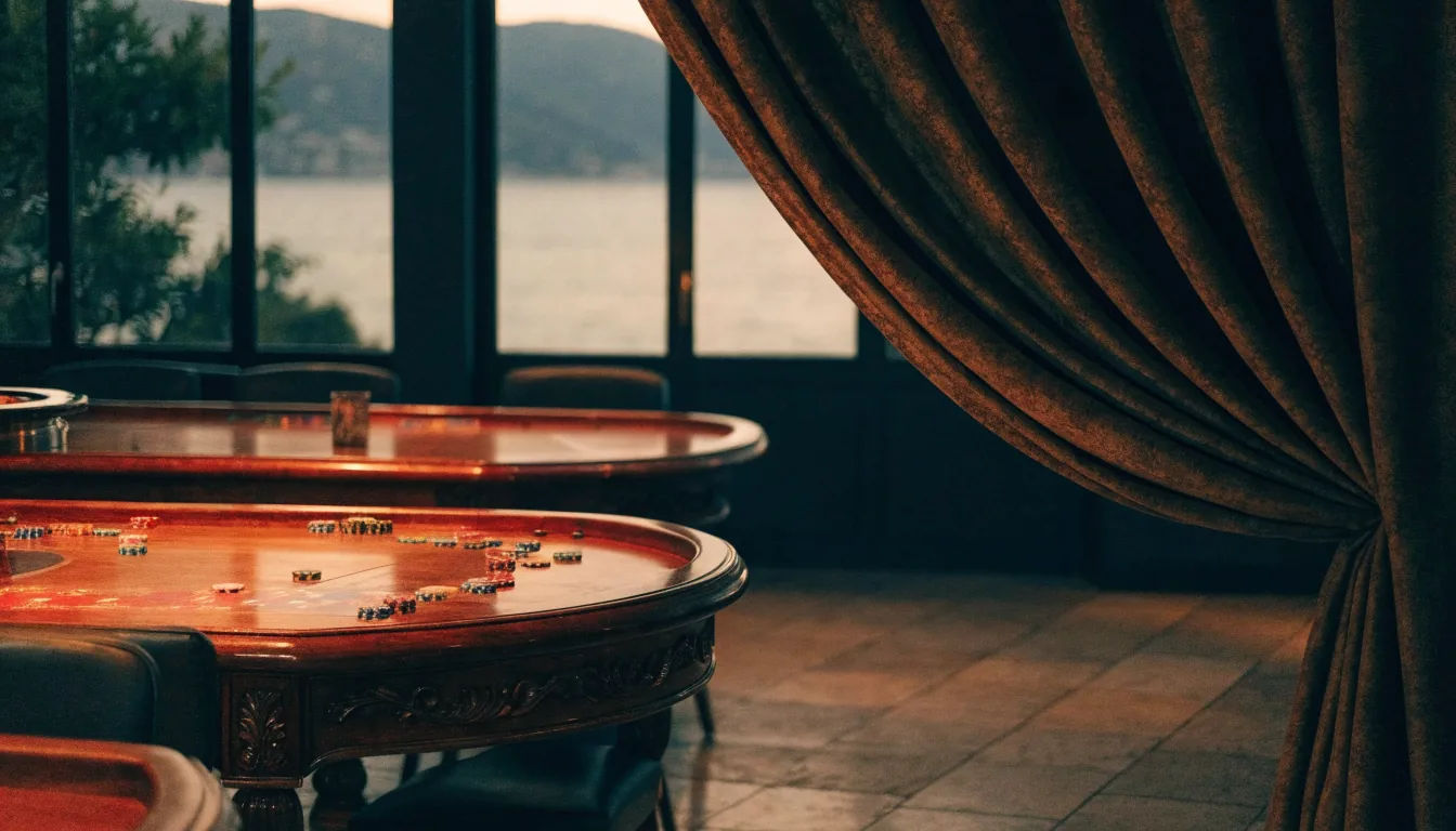 Prazan casino lounge u Hrvatskoj s hrpom žetona i ruletom
