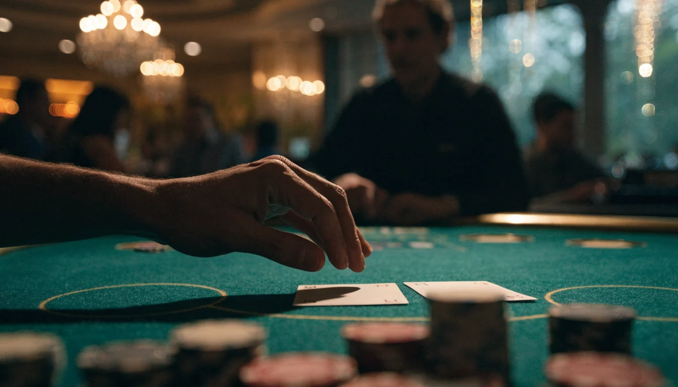 Ruka igrača iznad karata na stolu za blackjack u hrvatskom casinu