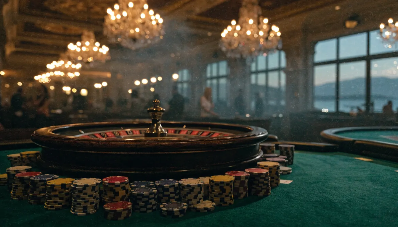 Elegant casino interijer s ruletom i žetonima u Hrvatskoj