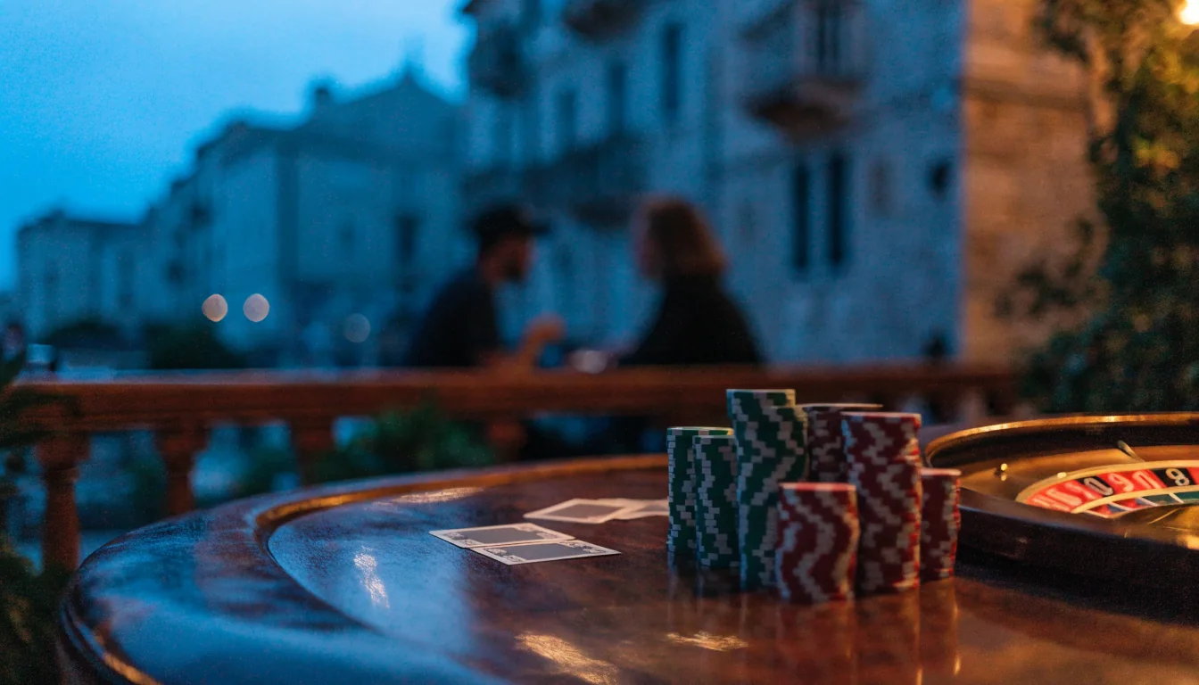 Elegantni stol za igre u hrvatskom kasinu noću
